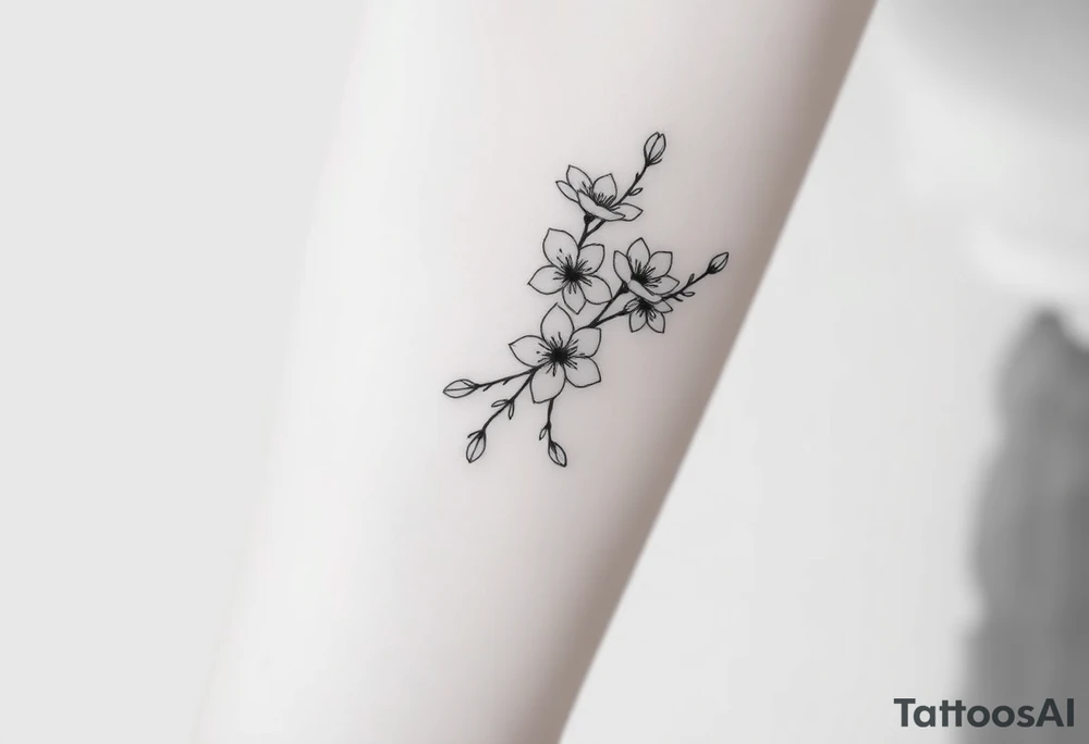 delicate cherry blossoms swirling in spring breeze with petals tattoo idea
