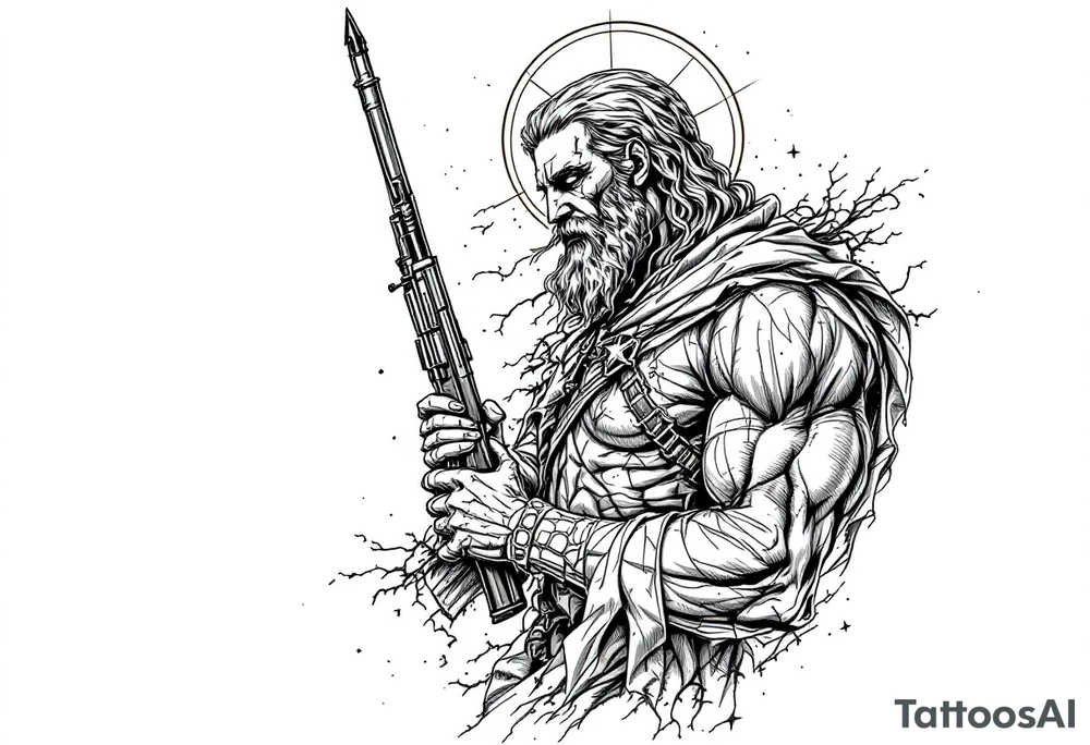 Saint Barbara holding rifle tattoo idea