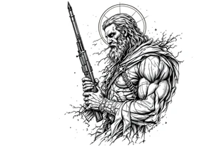 Saint Barbara holding rifle tattoo idea