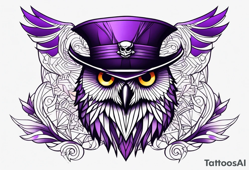 Owl pirate hat geometric purple tattoo idea