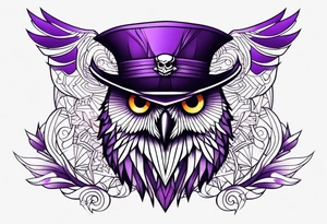 Owl pirate hat geometric purple tattoo idea