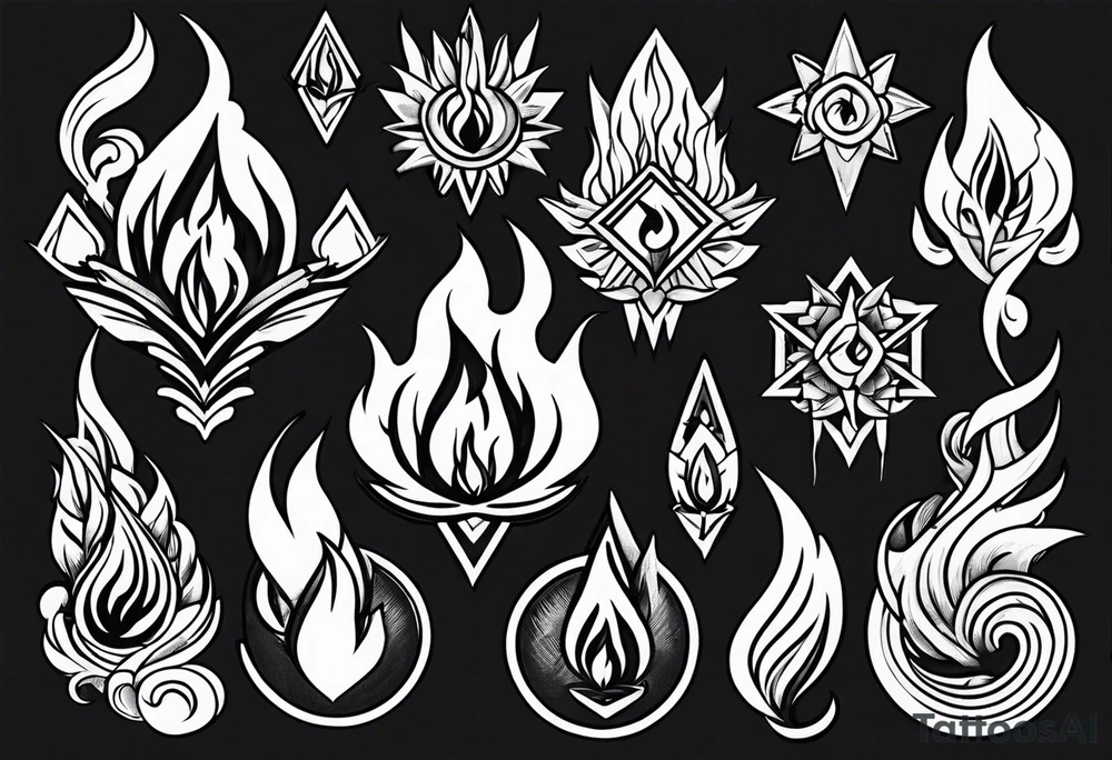 Variety of flames flash sheet tattoo idea