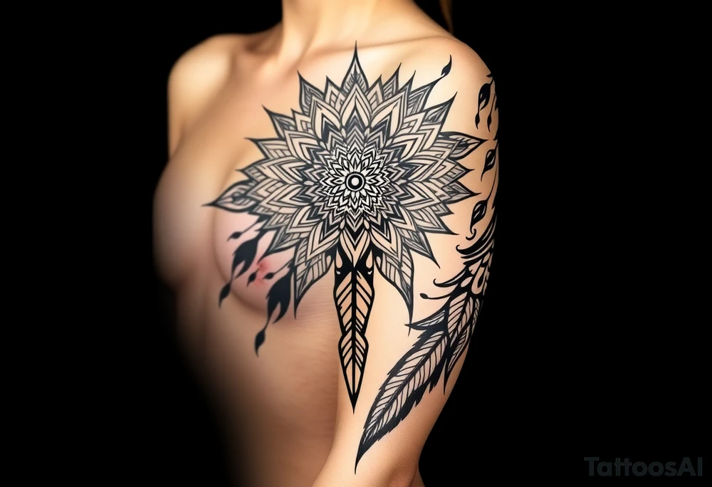 spiritual feather indian mandala shaman tattoo idea