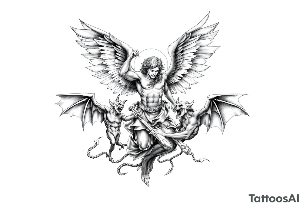 Michael the archangel fighting demons tattoo idea