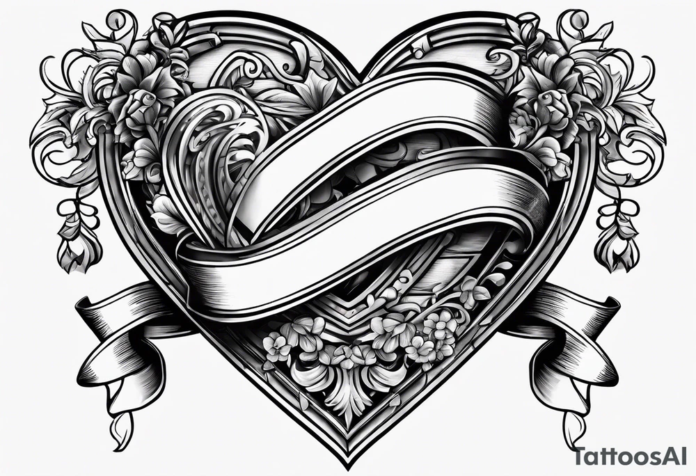 heart with ribbon that says "Riley and Mel forever" tattoo idea