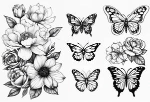 May, September, and November birth flower 2 time pieces with a bee and butterfly sleeve tattoo idea