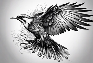 elegant long feathered bird in flight tattoo idea