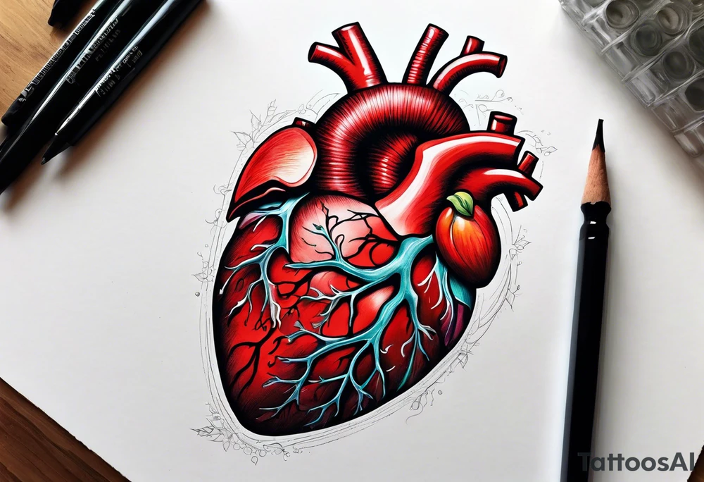 Anatomical human heart that is in the process of dying. I want like a quarter of it to look healthy and the rest fading into death. tattoo idea