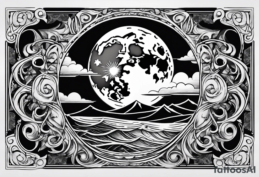 The moon, stars reflecting on the ocean tattoo idea