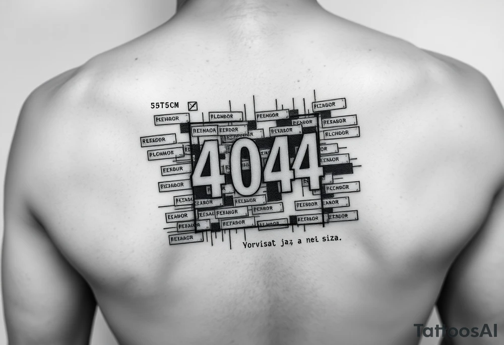 "Black square tattoo (5x5cm) filled with glitching '404 ERROR' messages. Tiny text in corner: 'Свобода — это баг, а не фича'.  

Style: Digital decay effect. Placement: Lower back." tattoo idea