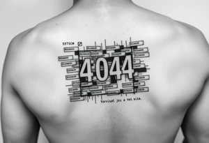 "Black square tattoo (5x5cm) filled with glitching '404 ERROR' messages. Tiny text in corner: 'Свобода — это баг, а не фича'.  

Style: Digital decay effect. Placement: Lower back." tattoo idea