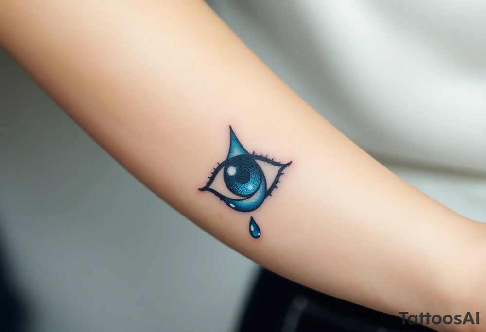 A tear drop dripping from the eye, glowing in silver and blue tattoo idea