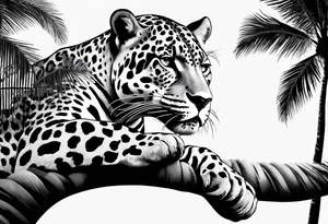 jaguar laying on palm tree tattoo idea