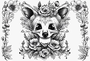Dear fox skeleton with mushrooms growing out of it tattoo idea