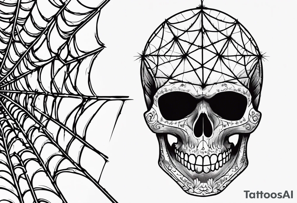 Skull on spider web that says “death before dishonour” on forehead with spiders dropping down to it tattoo idea