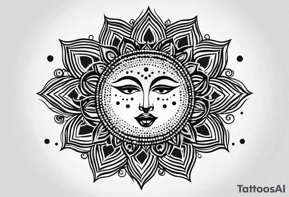 simple sun made of black dots and circles tattoo idea