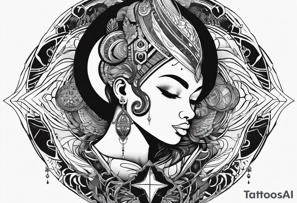 Simple design, Afro-Futurism style, celestial
rebirth tattoo idea Simple design, Afro-Futurism style, celestial
rebirth tattoo idea