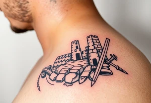 Viking weapons and ruins of a warrior tattoo idea