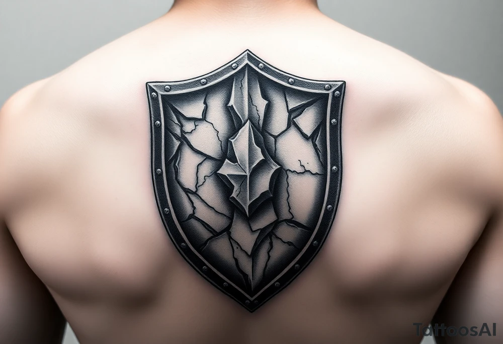 3d stone shield during skin tattoo idea