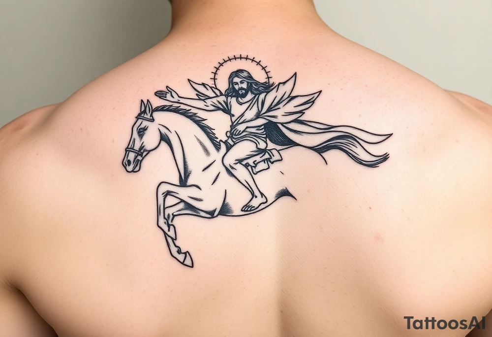 jesus flying in as the rider on the white horse tattoo idea