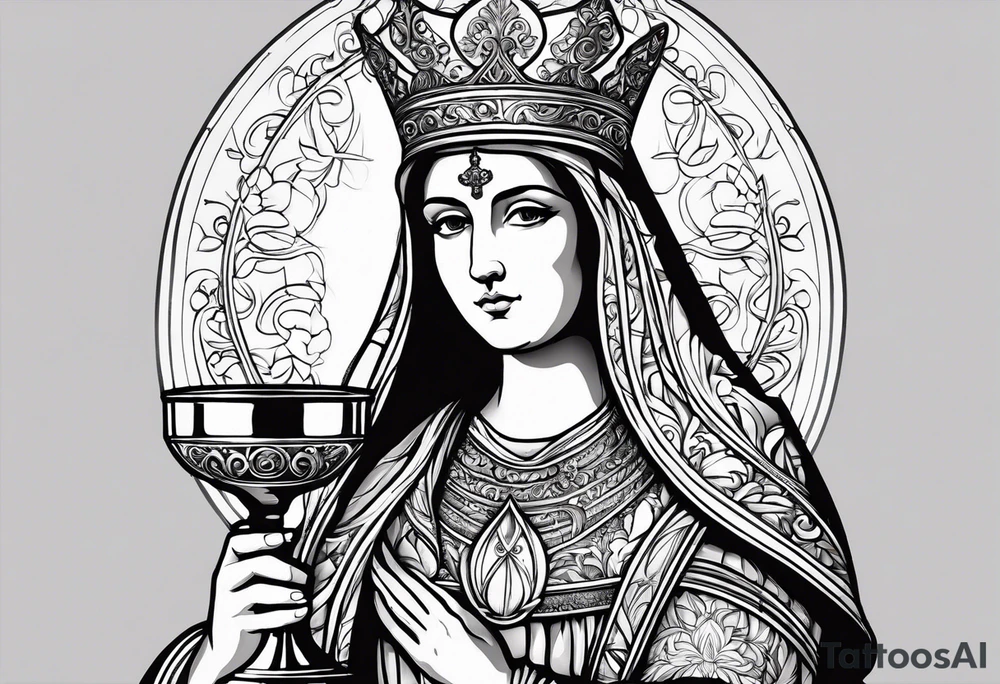 holy saint barbara with canons and a chalice tattoo idea