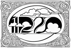 A moon with clouds with the date of my parent’s marriage 12/25/1995 in Roman fount tattoo idea