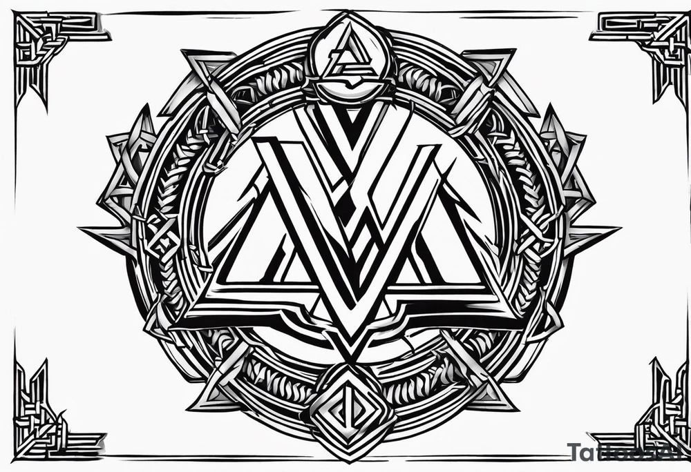 Valhalla sword shield axe barbed wire chains valknut fire tattoo idea Valhalla sword shield axe barbed wire chains valknut fire tattoo idea