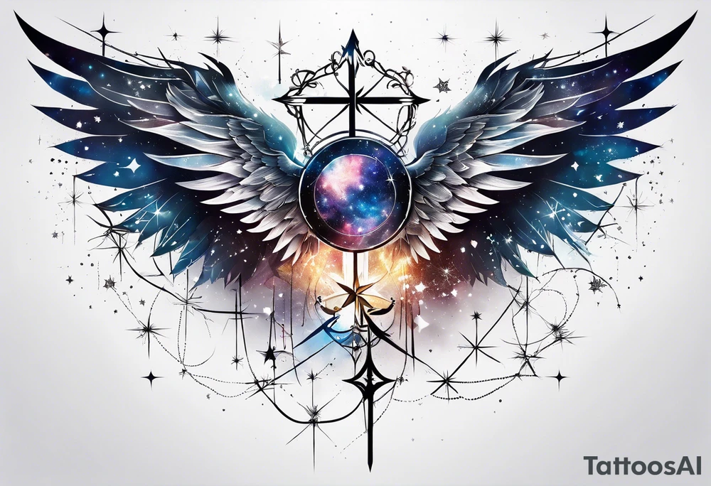 Constellation, wing , snow , cross tattoo idea