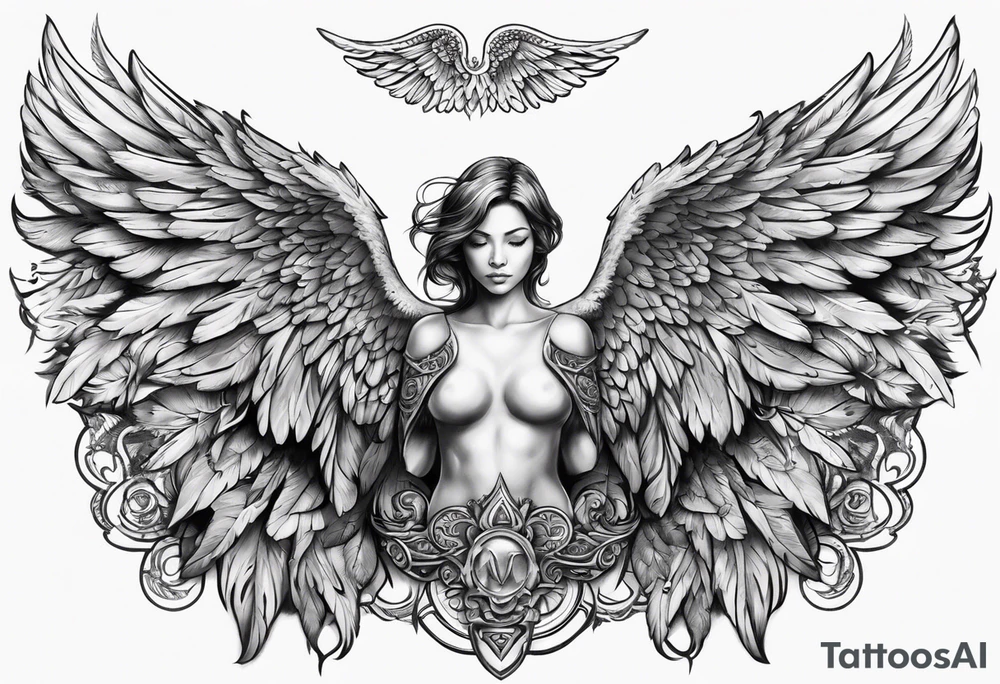 The word Glenn with angel Wings at the side tattoo idea