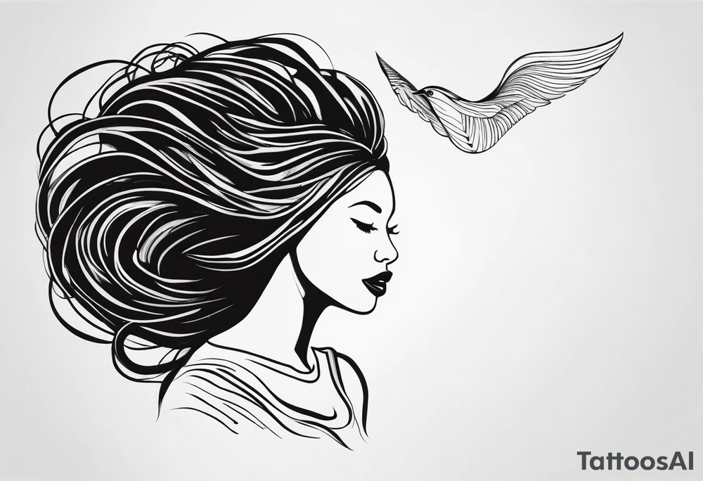 Draw a women head with dread locks flying in the air tattoo idea