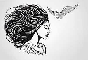 Draw a women head with dread locks flying in the air tattoo idea