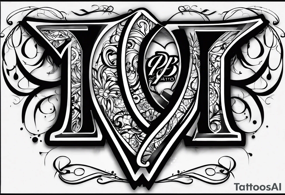 Graffiti style tattoo with the letters “P” and “P”, which represent our two boys Parker and Paxtyn tattoo idea