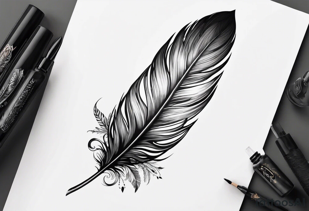tattoo drawing of a feather with a circle of life tree inside tattoo idea