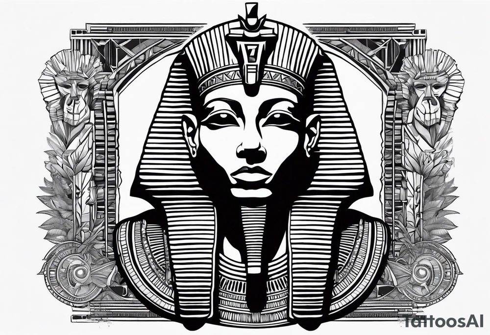 I want a Egyptian pharaoh skeleton in a headress facing the side tattoo idea
