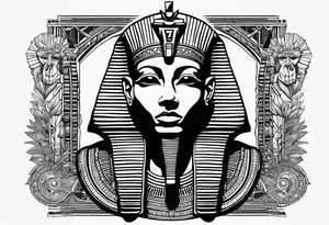 I want a Egyptian pharaoh skeleton in a headress facing the side tattoo idea