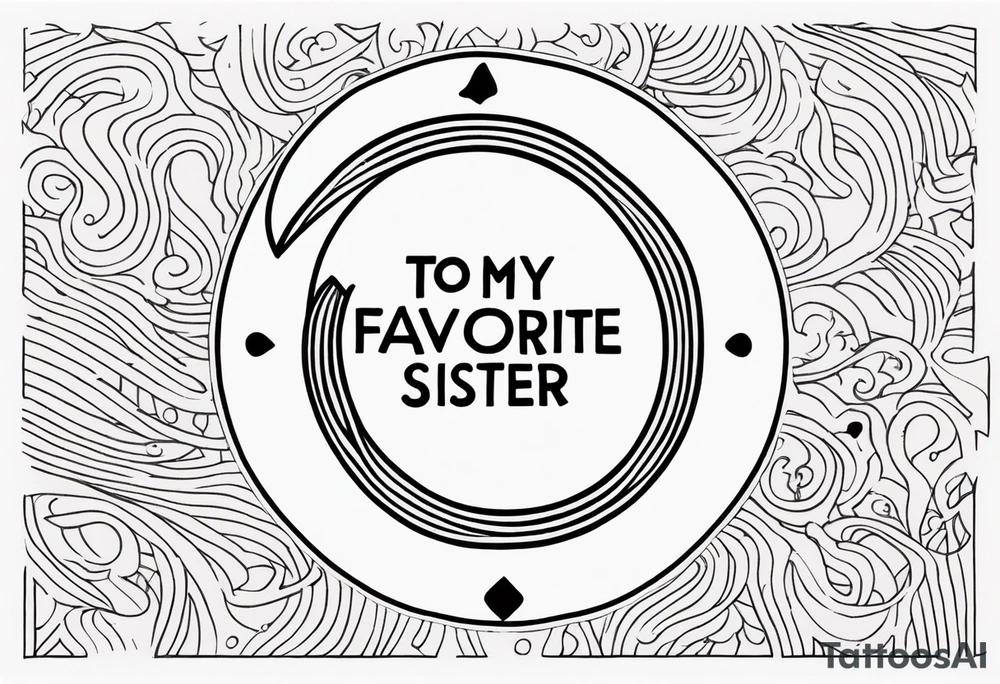 simple, thin line tattoo with the words "to my favorite sister" in a circle around a puzzle piece tattoo idea