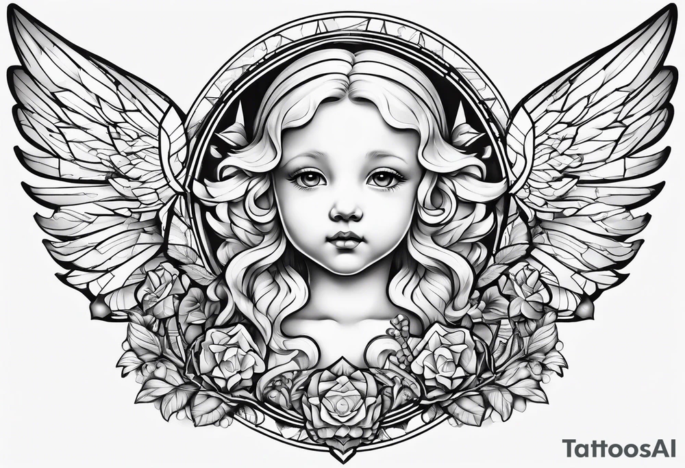 geometric cherub tattoo idea