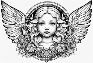 geometric cherub tattoo idea