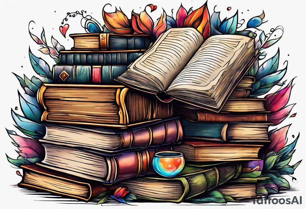 pile of books tattoo idea