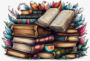 pile of books tattoo idea