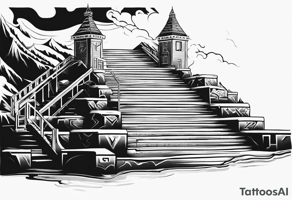 Valhalla fog stairs mist tattoo idea
