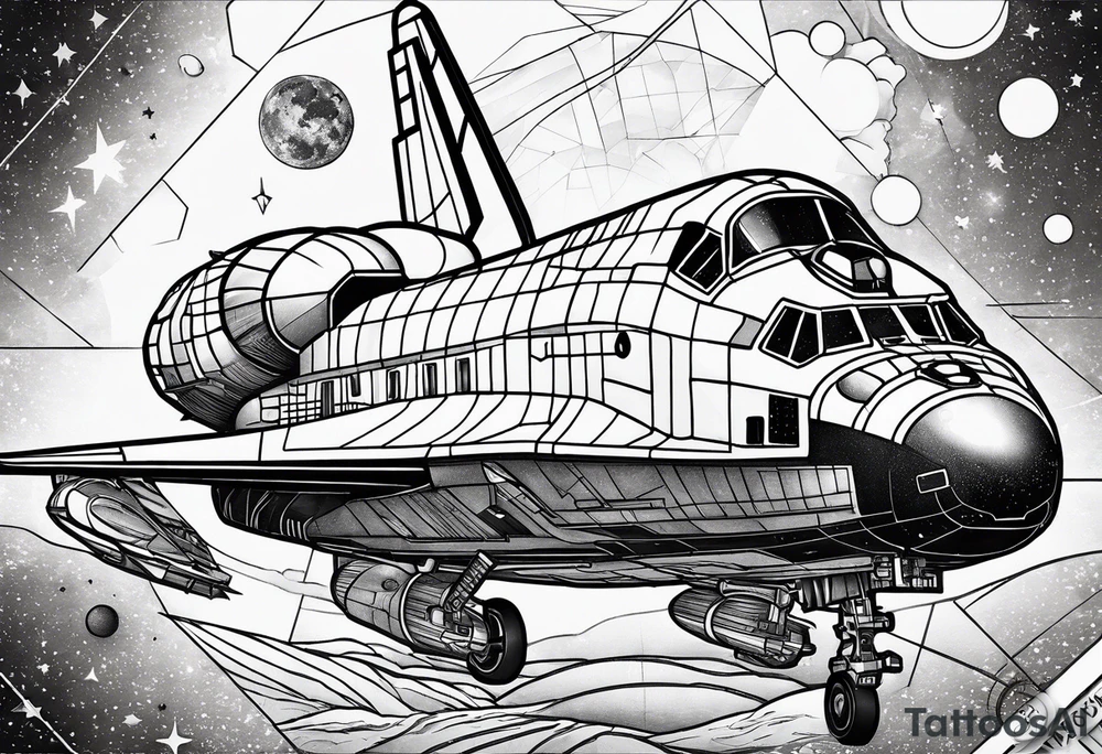 black and white space shuttle tattoo idea