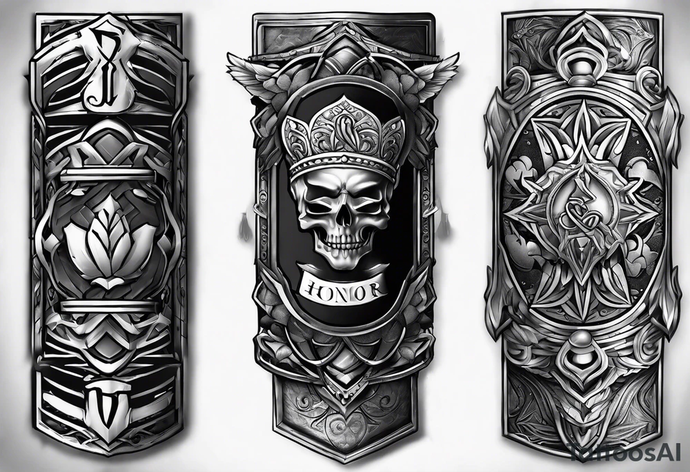 bracers forearms left and right "honor" "loyalty" "unity" "honesty" tattoo idea