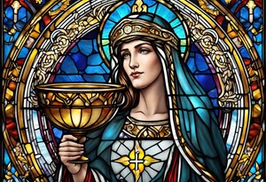 holy saint woman with halo stained glass holding a chalice with artillery tattoo idea