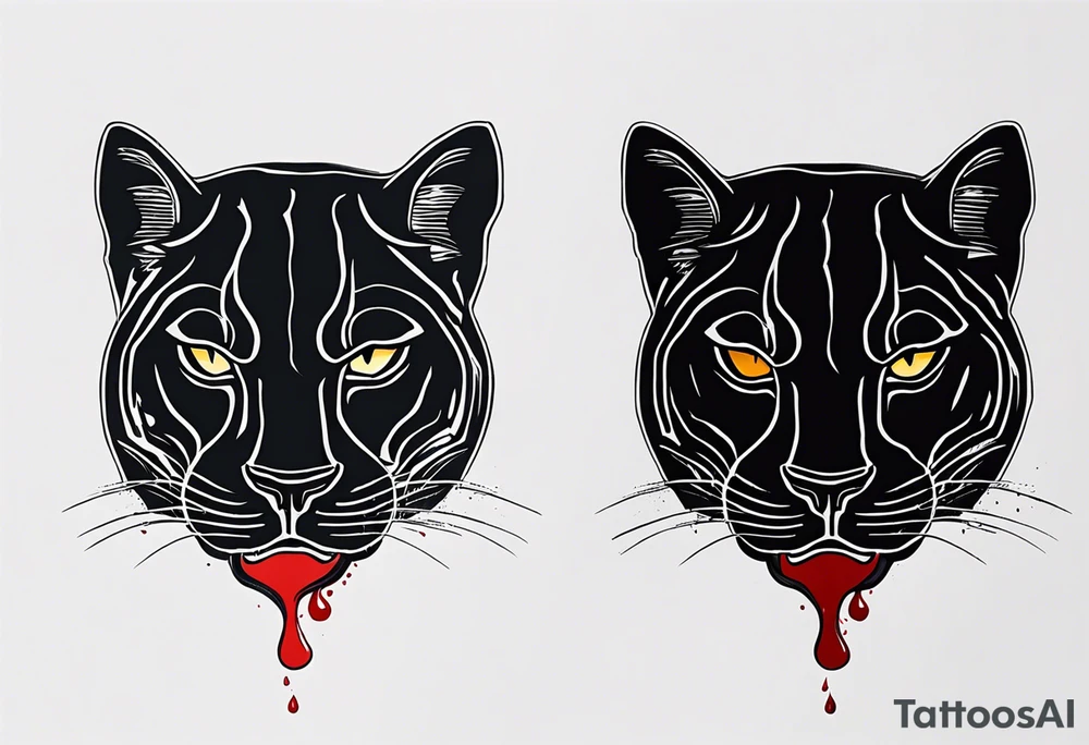 a black panthera head with blood drops from mouth tattoo idea