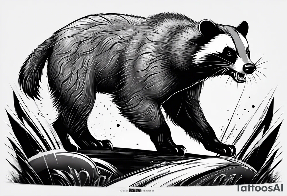 Draw me badger/wolverine with aggressive full body show, killer face with cute smile, very long nails and he attacks like a gladiator to enemy and also he has very deadly looking tattoo idea