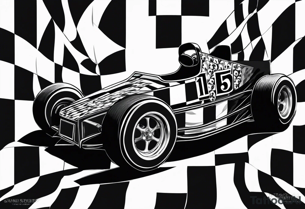 Sprint car, numbers 45, 29, checkered flag, skulls, race suit tattoo idea