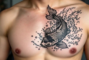 traditional koi fish swimming upstream through turbulent waves tattoo idea