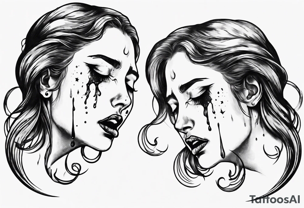 crescent moon with crying woman. she's crying tears of blood. her face is part of the moon tattoo idea