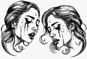 crescent moon with crying woman. she's crying tears of blood. her face is part of the moon tattoo idea